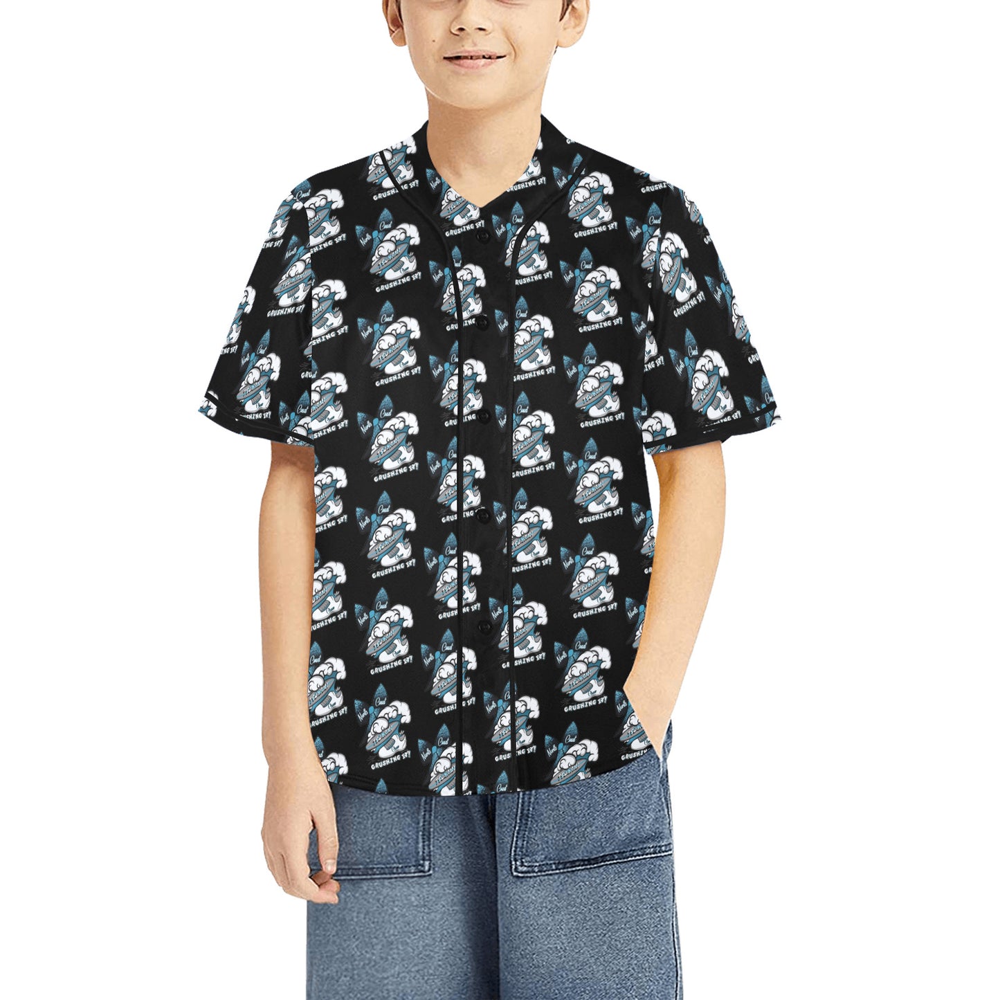 North Coast Tsunami Cheer Fun Logo All Over Print Baseball Jersey for Kids (Model T50)