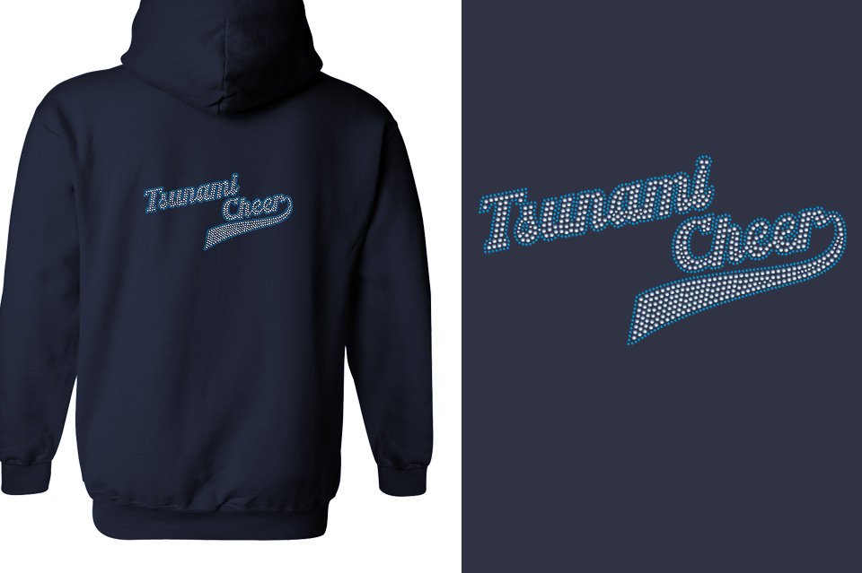 Rhinestones Tsunami Cheer stones 2-color Unisex Zip Hoodie