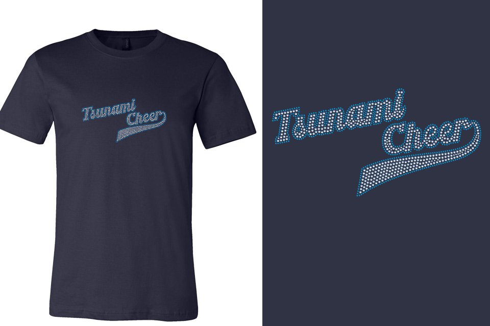 Rhinestones Tsunami Cheer stones 2-color Unisex t-shirt