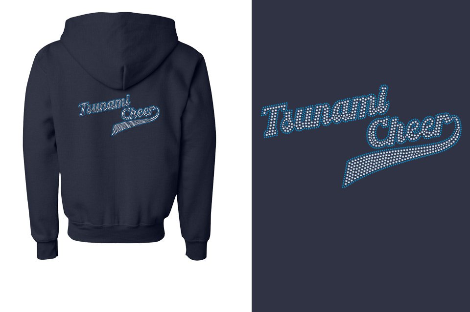 Rhinestones Tsunami Cheer stones 2-color Youth Unisex Zip Hoodie